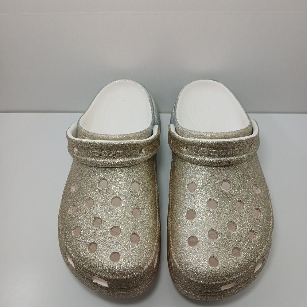 Croc Platform Glitter Ombre Silver Gold Slip on Classic High Heel Clogs Size 7 - Picture 3 of 16